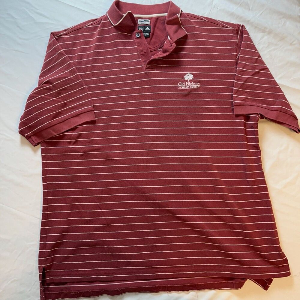 Adidas Polo Shirt  Mens XL Red Climalite Striped Short Sleeve Old Hickory Golf